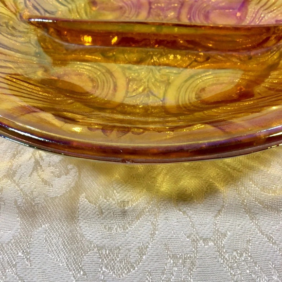 Vintage Carnival Glass Iridescent Marigold Footed Two Section Dish - Picture 7 of 7